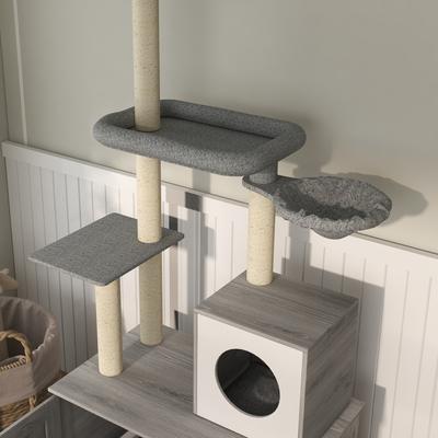 Show full view: PawHut 2 in 1 Litter Box Enclosure with 102-in Floor-to-Ceiling Cat Tree, Gray slide 9 of 11