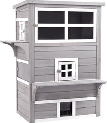 PawHut 3-Story Outdoor Feral Cat House with Raised Floor, Gray