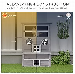 PawHut 3-Story Outdoor Feral Cat House with Raised Floor, Gray slide 2 of 9