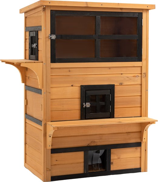 PawHut 3-Story Outdoor Feral Cat House with Raised Floor