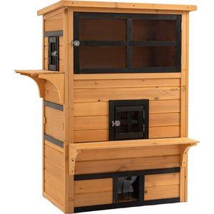 PawHut 3-Story Outdoor Feral Cat House with Raised Floor, Yellow