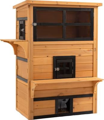 PawHut 3-Story Outdoor Feral Cat House with Raised Floor