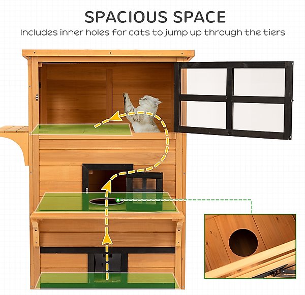 PawHut 3-Story Outdoor Feral Cat House with Raised Floor