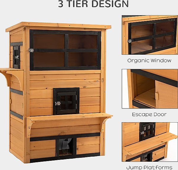 PawHut 3-Story Outdoor Feral Cat House with Raised Floor
