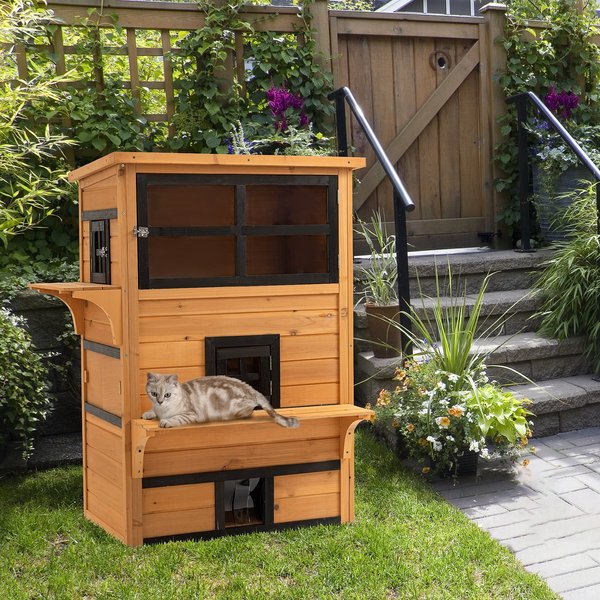 PawHut 3-Story Outdoor Feral Cat House with Raised Floor