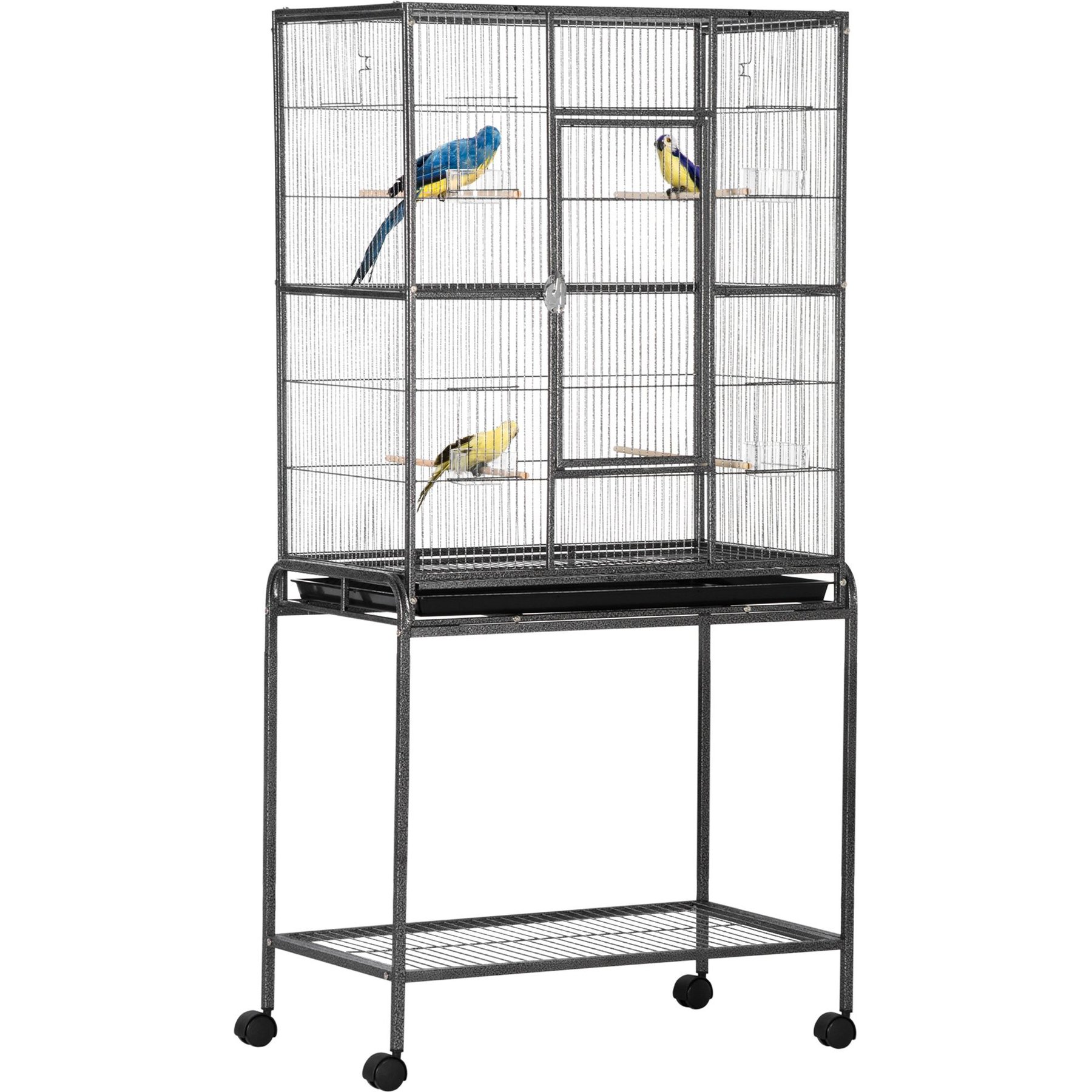 PawHut 30-in Rolling Metal Bird Cage, Black & Gray
