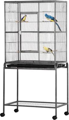 Show full view: PawHut 30-in Rolling Metal Bird Cage, Black & Gray slide 2 of 8