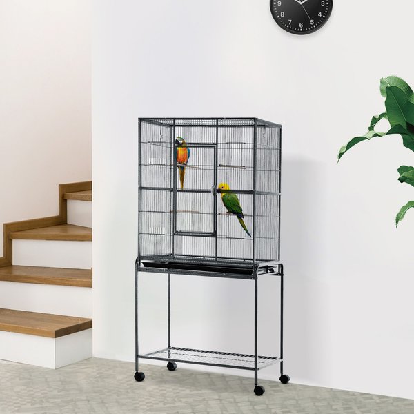 PawHut 30-in Rolling Metal Bird Cage, Black & Gray