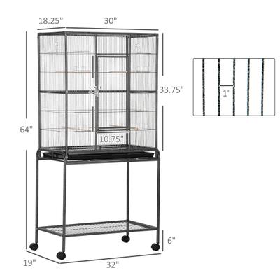 Show full view: PawHut 30-in Rolling Metal Bird Cage, Black & Gray slide 5 of 8