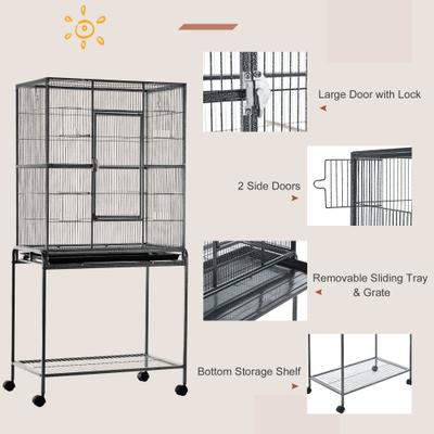Show full view: PawHut 30-in Rolling Metal Bird Cage, Black & Gray slide 7 of 8