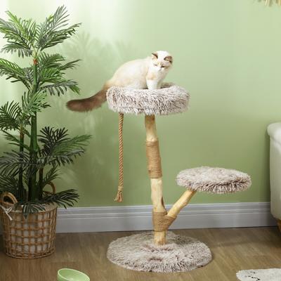 Show full view: PawHut 35-in Wooden Cat Tree, Brown slide 3 of 10