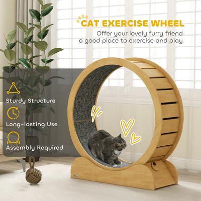 Show full view: PawHut 39-in Cat Exercise Wheel with Brake, Natural, 44.5 x 14.4 x 47.6-in slide 4 of 10