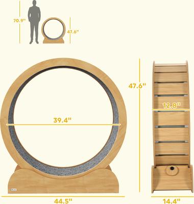 Show full view: PawHut 39-in Cat Exercise Wheel with Brake, Natural, 44.5 x 14.4 x 47.6-in slide 3 of 10