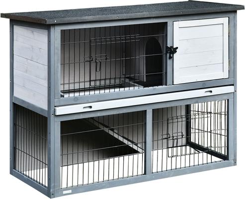 Show full view: PawHut 4 Door Wooden Rabbit Hutch, 43-in slide 2 of 6