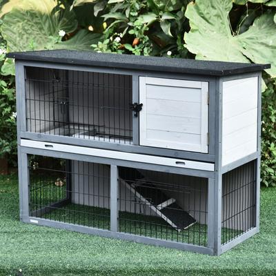 Show full view: PawHut 4 Door Wooden Rabbit Hutch, 43-in slide 3 of 6