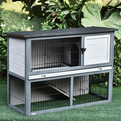 Show full view: PawHut 4 Door Wooden Rabbit Hutch, 43-in slide 4 of 6