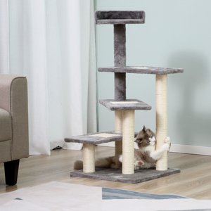PawHut 40-in 5-Level Revolving Stair Scratcher Climbing Activity Tower with Play Center & Resting Perch Cat Tree, Beige/Grey