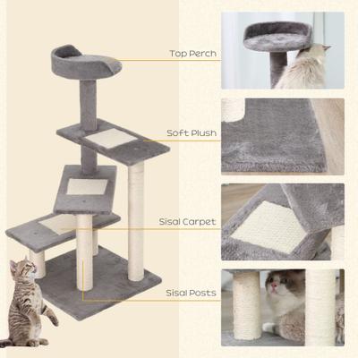 Show full view: PawHut 40-in 5-Level Revolving Stair Scratcher Climbing Activity Tower with Play Center & Resting Perch Cat Tree, Beige/Grey slide 6 of 8