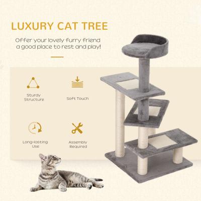 Show full view: PawHut 40-in 5-Level Revolving Stair Scratcher Climbing Activity Tower with Play Center & Resting Perch Cat Tree, Beige/Grey slide 5 of 8