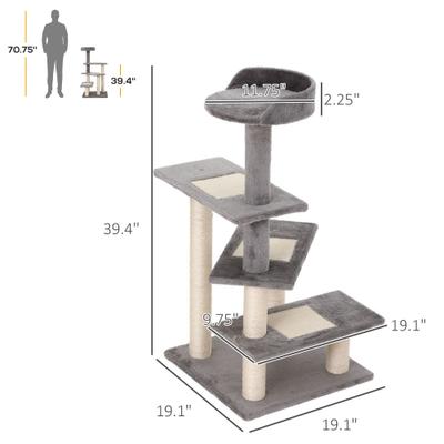 Show full view: PawHut 40-in 5-Level Revolving Stair Scratcher Climbing Activity Tower with Play Center & Resting Perch Cat Tree, Beige/Grey slide 2 of 8