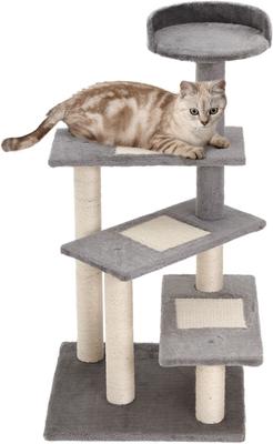 Show full view: PawHut 40-in 5-Level Revolving Stair Scratcher Climbing Activity Tower with Play Center & Resting Perch Cat Tree, Beige/Grey slide 3 of 8