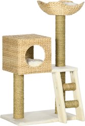 PawHut 40-in Cattail Weave Rattan Cat Tree, Natural Wood