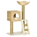 PawHut 40-in Cattail Weave Rattan Cat Tree, Natural Wood