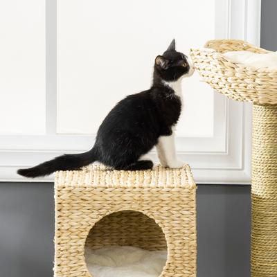Show full view: PawHut 40-in Cattail Weave Rattan Cat Tree, Natural Wood slide 7 of 10