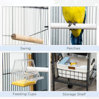 Show full view: PawHut 44.5-in Metal Indoor Starter Kit Bird Cage, Black slide 9 of 9