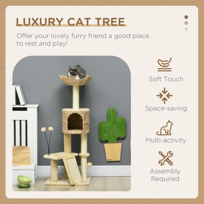 Show full view: PawHut 46-in Cat Tree with Scratching Posts & Condo, Beige, 17.75 x 15.75 x 45.75-in slide 4 of 9
