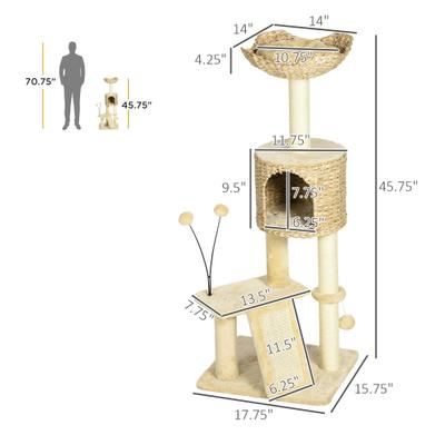 Show full view: PawHut 46-in Cat Tree with Scratching Posts & Condo, Beige, 17.75 x 15.75 x 45.75-in slide 3 of 9