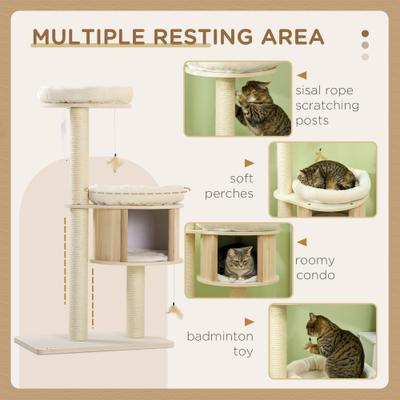 Show full view: PawHut 47-in Sisal Cat Tree, Natural slide 5 of 9