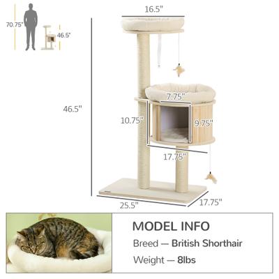 Show full view: PawHut 47-in Sisal Cat Tree, Natural slide 3 of 9