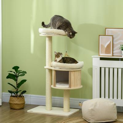 Show full view: PawHut 47-in Sisal Cat Tree, Natural slide 2 of 9
