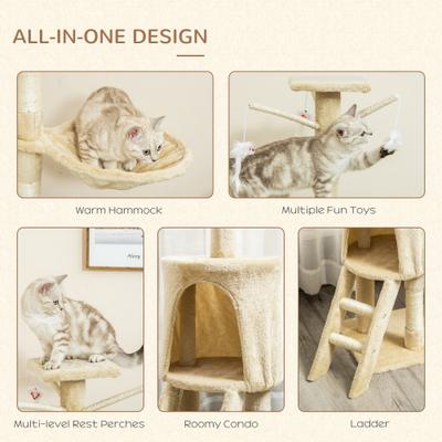 Show full view: PawHut 53-in Sisal Cat Tree, Beige slide 8 of 10