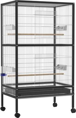 Show full view: PawHut 54-in Extra Large Portable Rolling Iron Aviary Flight Bird Cage, Black slide 2 of 9