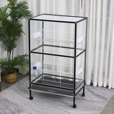 Show full view: PawHut 54-in Extra Large Portable Rolling Iron Aviary Flight Bird Cage, Black slide 3 of 9