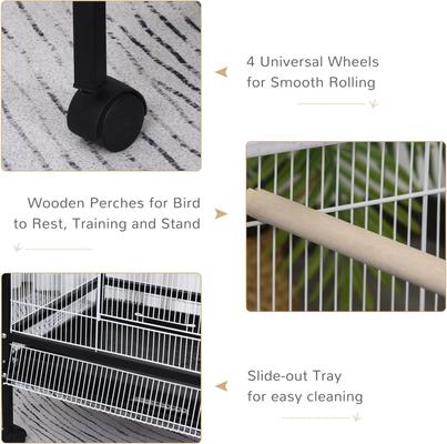 Show full view: PawHut 54-in Extra Large Portable Rolling Iron Aviary Flight Bird Cage, Black slide 7 of 9