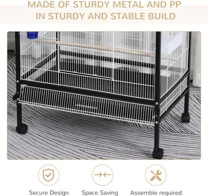 Show full view: PawHut 54-in Extra Large Portable Rolling Iron Aviary Flight Bird Cage, Black slide 8 of 9