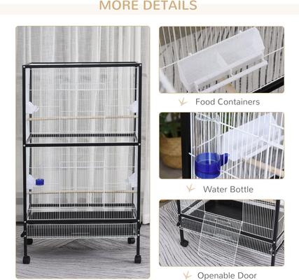 Show full view: PawHut 54-in Extra Large Portable Rolling Iron Aviary Flight Bird Cage, Black slide 9 of 9