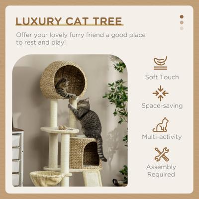 Show full view: PawHut 59-in Sisal Cat Tree, Beige slide 6 of 10