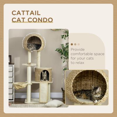 Show full view: PawHut 59-in Sisal Cat Tree, Beige slide 4 of 10