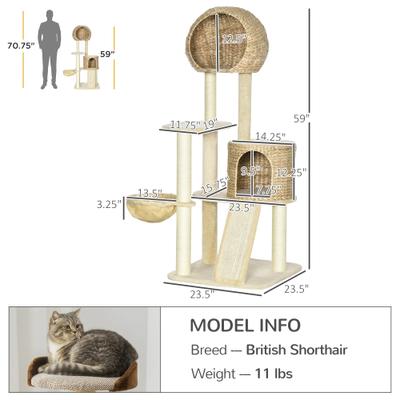 Show full view: PawHut 59-in Sisal Cat Tree, Beige slide 3 of 10