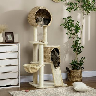 Show full view: PawHut 59-in Sisal Cat Tree, Beige slide 2 of 10