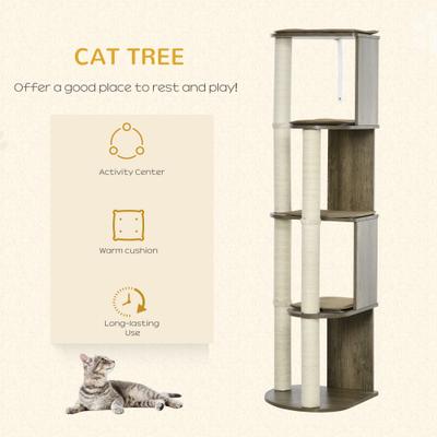 Show full view: PawHut 65-in Corner Jute Cat Tree Tall, Cream White slide 4 of 10