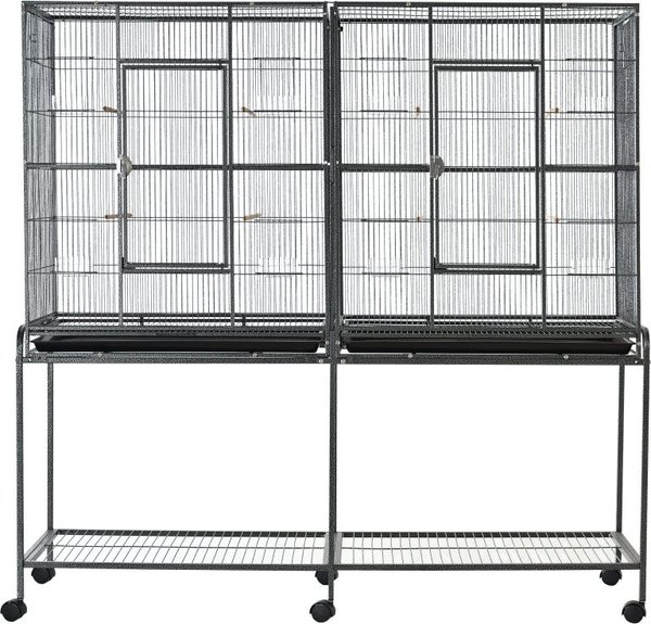 Show full view: PawHut 65-in Double Rolling Metal Bird Cage, Black & Gray slide 1 of 9