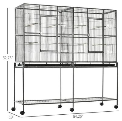 Show full view: PawHut 65-in Double Rolling Metal Bird Cage, Black & Gray slide 3 of 9