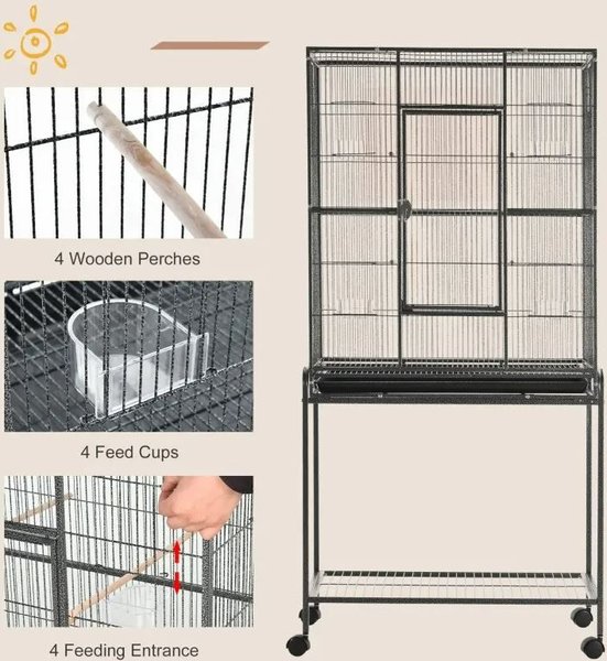 Show full view: PawHut 65-in Double Rolling Metal Bird Cage, Black & Gray slide 5 of 9