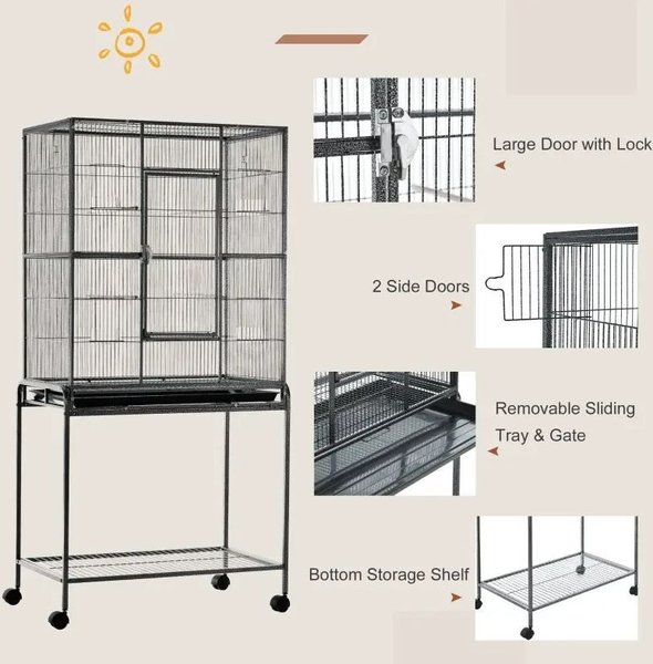 Show full view: PawHut 65-in Double Rolling Metal Bird Cage, Black & Gray slide 7 of 9