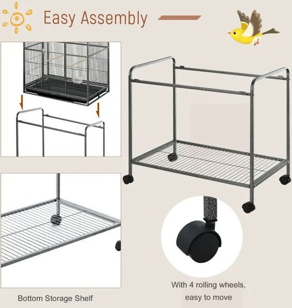 Show full view: PawHut 65-in Double Rolling Metal Bird Cage, Black & Gray slide 8 of 9
